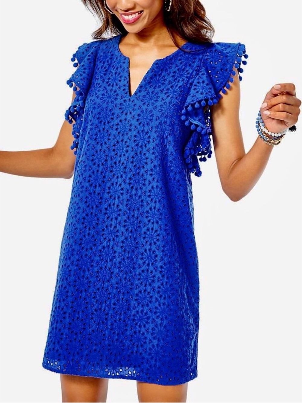 Lilly Pulitzer Astara Baha Blue Neon Sunburst Eyelet bohemian dress size small